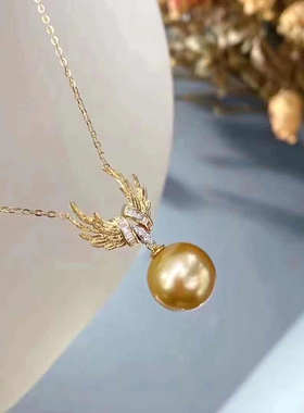 DIY珍珠配件 S925纯银套链空托 天使款吊坠带银链 配9-13mm圆巴珠