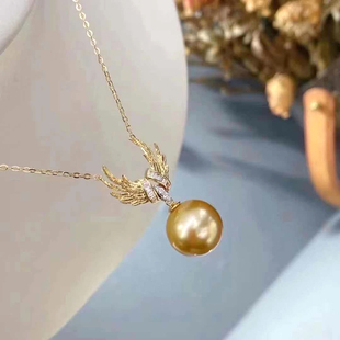 配9 DIY珍珠配件 吊坠带银链 天使款 13mm圆巴珠 S925纯银套链空托