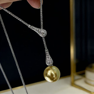 配9 金色银色吊坠带银链 15mm圆椭 S925纯银套链空托 DIY珍珠配件