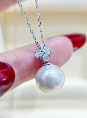 DIY珍珠配件 S925 纯银吊坠空托 金色银色项链坠 配10-13mm圆巴珠