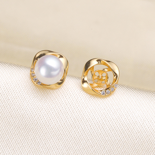 配4 DIY珍珠配件 款 珍珠玉石耳钉耳环空托时尚 6mm圆椭珠 S925银