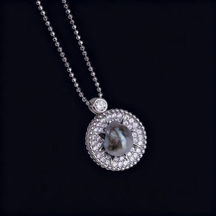 S925 配6 纯银吊坠空托 项链坠 7mm圆珠 金色银色时尚 DIY珍珠配件