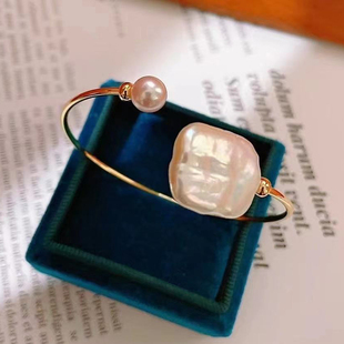 配6 DIY珍珠配件 玉石手镯托 双珠款 13mm圆异珠 S925纯银手链空托