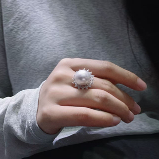 DIY珍珠配件 S925 纯银戒指空托 金色银色厚版银饰托 配13-14mm圆