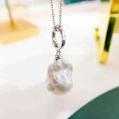 S925纯银吊坠空托 扣子款 银饰项链坠 DIY珍珠小配件 配8 15mm圆异