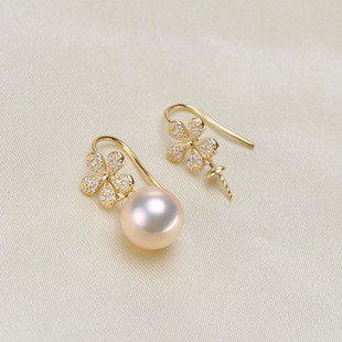 DIY珍珠配件 S925银耳环空托 k金工艺款耳钉空托 搭配7-9mm圆珠