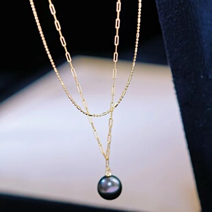 DIY珍珠配件 S925纯银套链空托 金色银色吊坠带银链 配9-13mm圆异