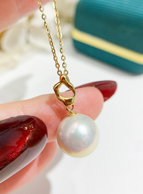 DIY珍珠配件 S925 纯银吊坠空托 金色银色项链坠 配8-13mm圆巴珠