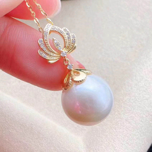 S925纯银吊坠空托 配9 时尚 项链玉石坠 13mm圆椭珠 款 DIY珍珠配件