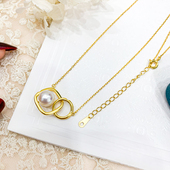 配7 DIY珍珠配件 9mm圆扁 款 吊坠带银链女 S925纯银套链空托 时尚