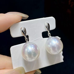 DIY珍珠配件 S925 纯银耳钉空托 轻奢银饰金色银色耳环配8-11mm圆