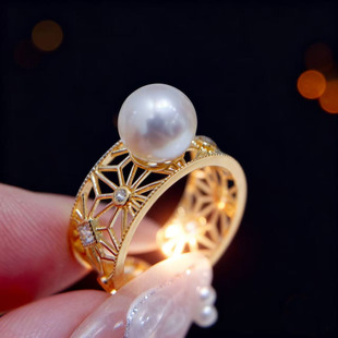 S925 配7 纯银戒指空托 银饰托 9mm圆 金色银色K金版 DIY珍珠配件