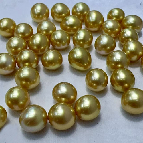 天然海水金珠 11-12mm裸珠 油光 茶金 近圆强光 DIY定制吊坠 耳钉