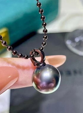 DIY珍珠配件 S925 纯银吊坠空托 黑色扣头项链坠 配10-15mm圆巴珠