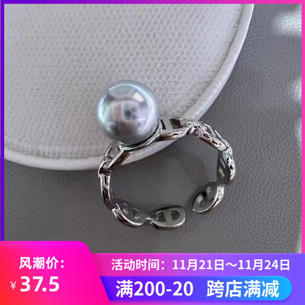 DIY珍珠配件 S925 纯银戒指空托 时尚金色银色银饰托 配8-10mm圆