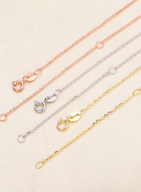 DIY珍珠配件S925纯银项链镀白金玫瑰金黄金O字链 环扣链粗十字链