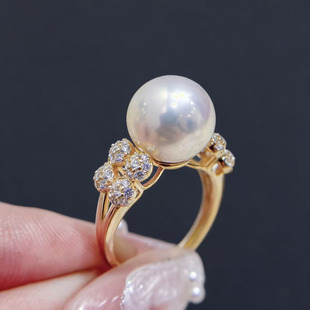 DIY珍珠配件 S925 纯银戒指空托 金色银色时尚银饰托 配11-13mm圆