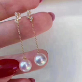 S925纯银耳钉空托 志玲款 珍珠耳线托 DIY珍珠配件 配7 10mm圆椭珠