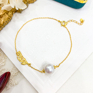 配7 DIY珍珠配件 玉石手镯托 羽毛款 10mm圆椭珠 S925纯银手链空托