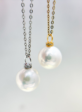 DIY珍珠配件 S925 纯银吊坠空托 金色银色项链坠 配9-13mm圆巴珠