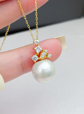 DIY珍珠配件 S925 纯银吊坠空托 金色银色项链坠 配11-13mm圆巴珠