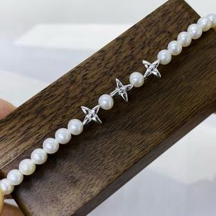 DIY珍珠配件 S925纯银 项链手链空托金色银色 星星饰品 配4-6mm圆