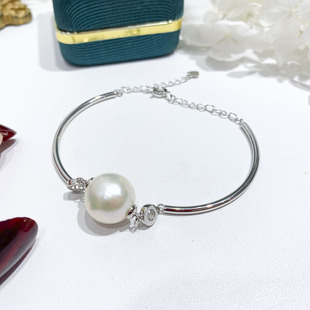 DIY珍珠配件 S925纯银手链空托 时尚款金色银色手镯 配8-12mm圆巴