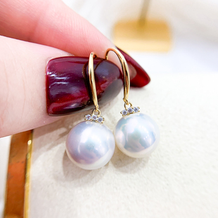 DIY珍珠配件 S925 纯银耳钉空托 金色银色银饰耳环 配8-15mm圆珠