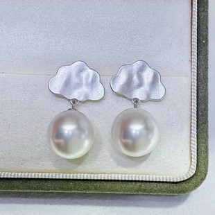 配9 DIY珍珠配件 云朵金色银色银饰 纯银耳钉空托 13mm圆巴 S925