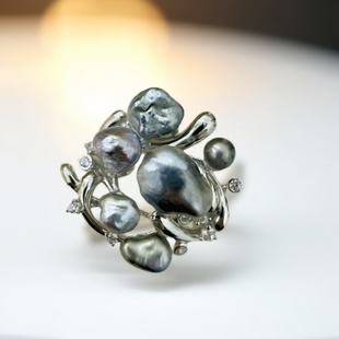 银饰托配3 DIY珍珠配件 金色银色keshi版 纯银戒指空托 6mm圆 S925