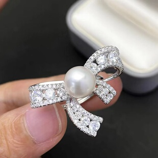 S925 纯银戒指空托 银饰托 111mm圆扁 金色银色厚版 DIY珍珠配件