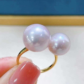 S925纯银戒指空托 双珠版 指环银饰托女 DIY珍珠配件 配7 11mm圆珠