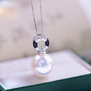 DIY珍珠配件 S925 纯银吊坠空托 金色银色项链坠 配10-15mm圆巴珠