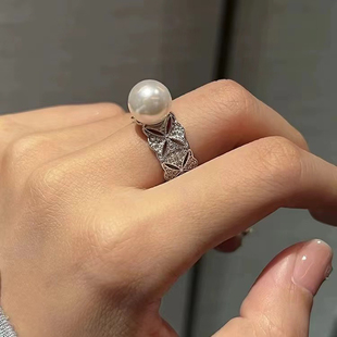 S925 配7 纯银戒指空托 银饰托 12mm圆 金色银色厚版 DIY珍珠配件