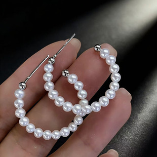 DIY珍珠配件 S925 纯银耳钉空托 金色银色时尚银饰耳环 配4-5mm圆