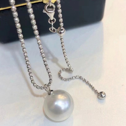 DIY珍珠配件 S925纯银套链空托 K金同款吊坠带银链 配8-15mm圆异