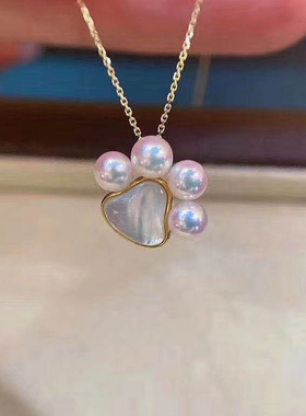 DIY珍珠配件 G18K黄金吊坠空托 猫爪款珍珠吊坠项链坠 配3-5mm圆