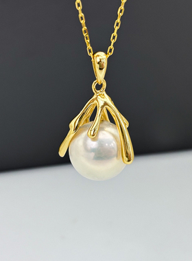 DIY珍珠配件 S925 纯银吊坠空托 金色银色项链坠 配10-13mm圆巴珠