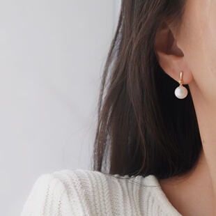 配9 DIY珍珠配件 金色银色银饰耳环 纯银耳钉空托 15mm圆巴 S925