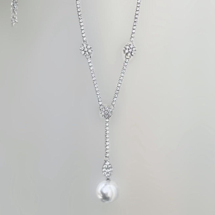 配9 金色银色吊坠带银链 15mm圆异 S925纯银套链空托 DIY珍珠配件