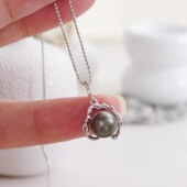 S925 金色银色项链坠 纯银吊坠空托 DIY珍珠配件 时尚 款 配8 9mm圆