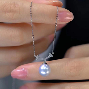 DIY珍珠配件 S925纯银套链空托 时尚款吊坠带银链女 配9-11mm圆椭