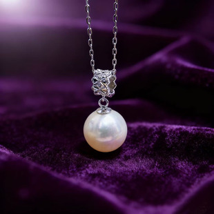 配9 DIY珍珠配件 金色银色项链坠女 纯银吊坠空托 13mm圆巴 S925