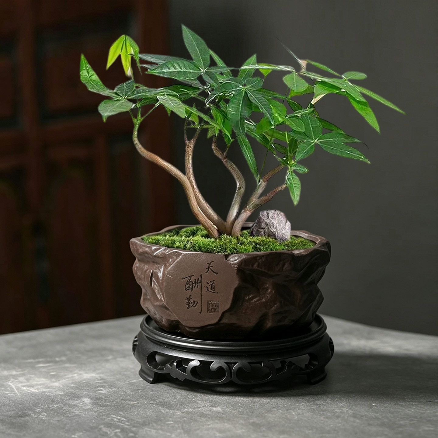 中式仿石陶瓷禅意花盆紫砂