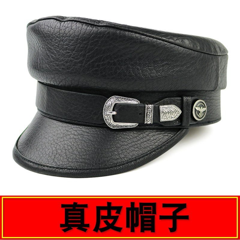 帽子男款秋冬真皮贝雷帽男女户外休闲羊皮平顶帽英伦风短檐鸭舌帽