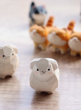 木雕小羊电脑桌面摆件治愈解压