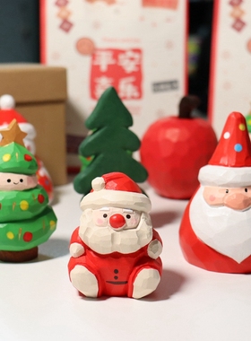 木装饰圣诞老人雪人苹果木雕摆件