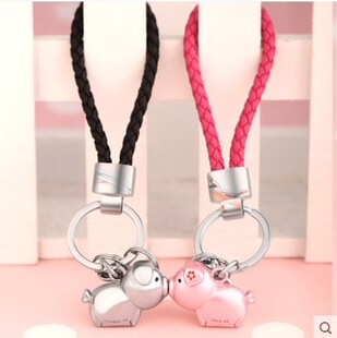 米勒斯情侣男女汽车钥匙扣绳钥匙链创意接吻猪汽车钥匙扣圈包挂件
