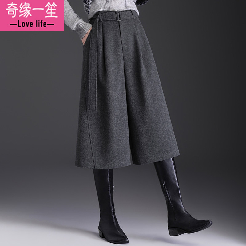 复古老钱风毛呢阔腿裤女2026秋冬新款爆款小个子七分裤休闲直筒裤