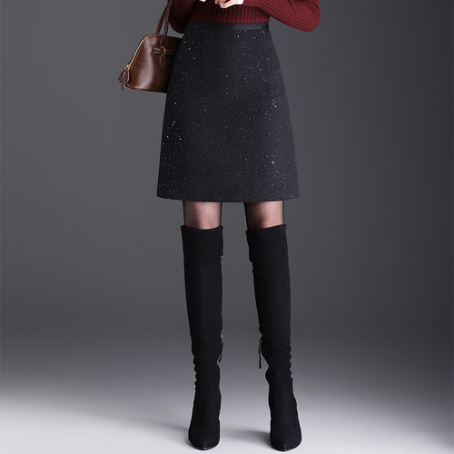 毛呢亮片半身裙女秋冬2025新款